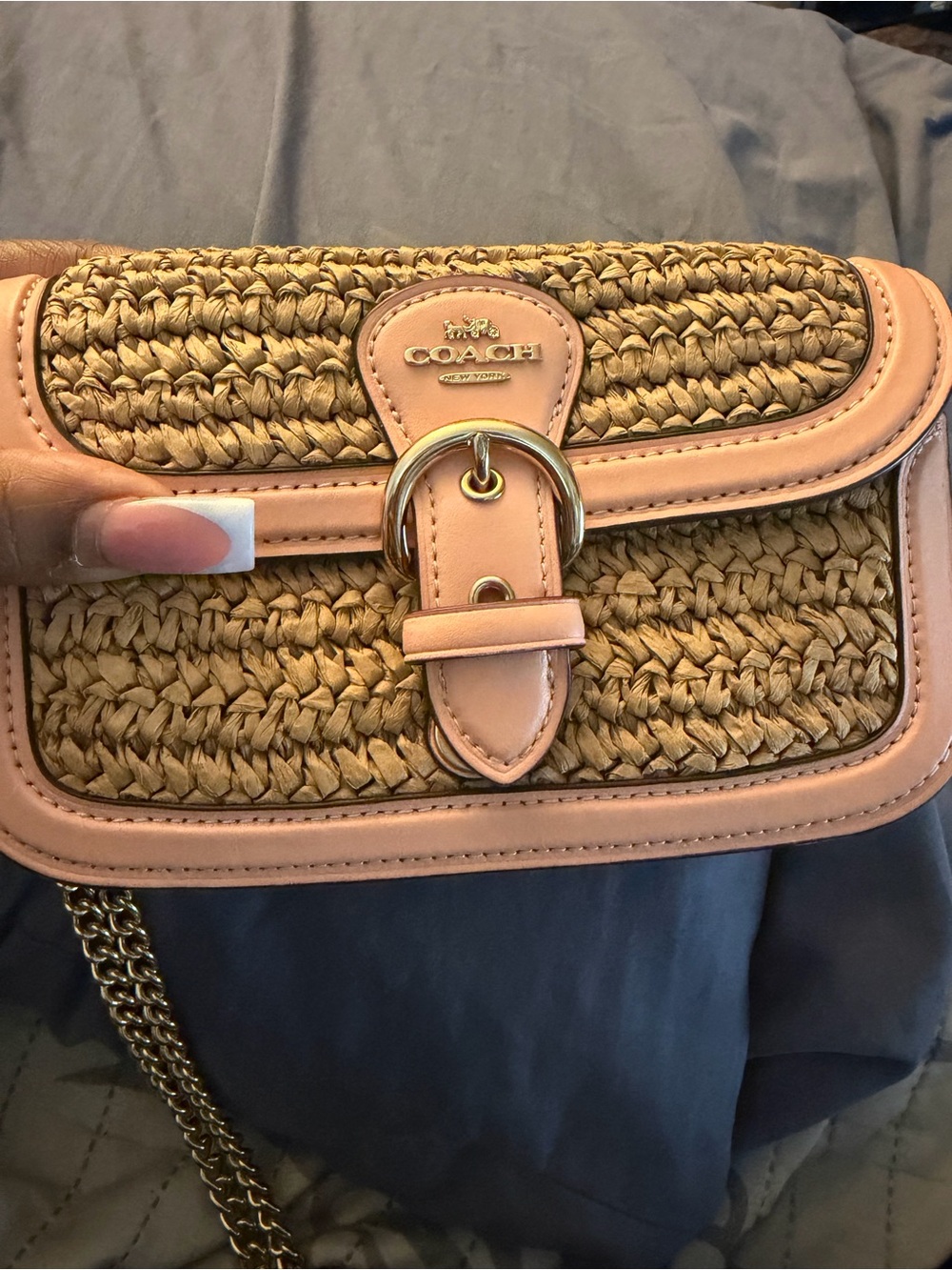 Coach Straw & Leather Crossbody Bag in salmon Pink